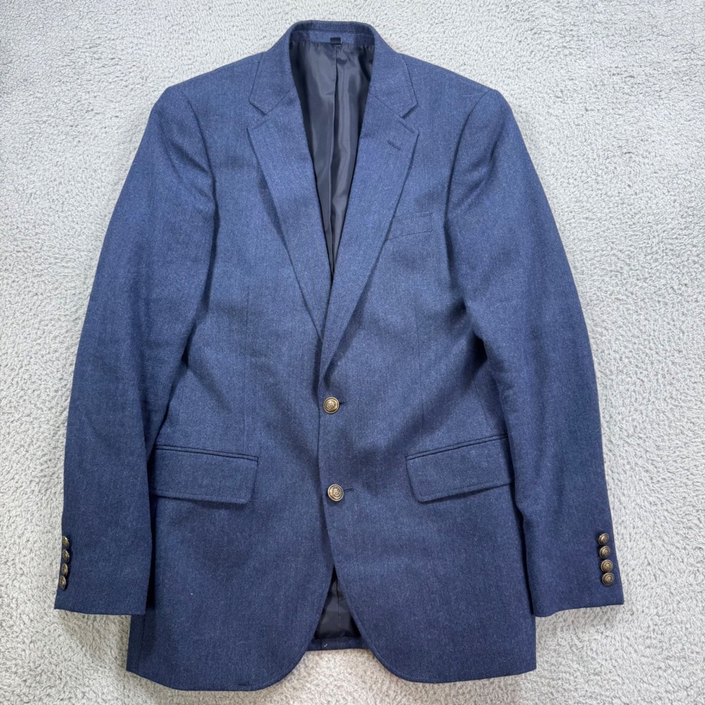 J.Crew Thompson University Blazer 36R Mens Blue Wool Blend Two Button Sport Coat